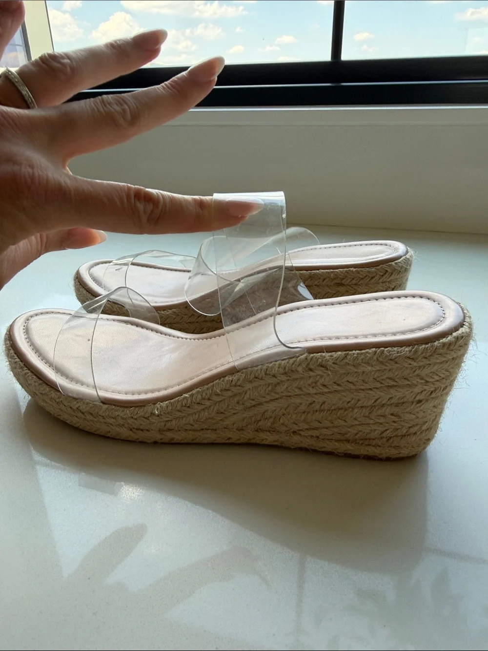 Clear Strap Nude Espadrille Slide Sandals - Women's